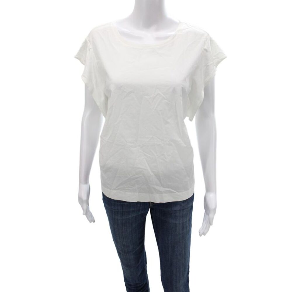 Luisa Cerano Womens Basic White Cotton T-Shirt Short Sleeve Round Neck Size 8